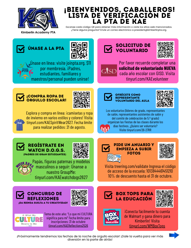 Kimberlin PTA Back-to-School Checklist (Spanish)