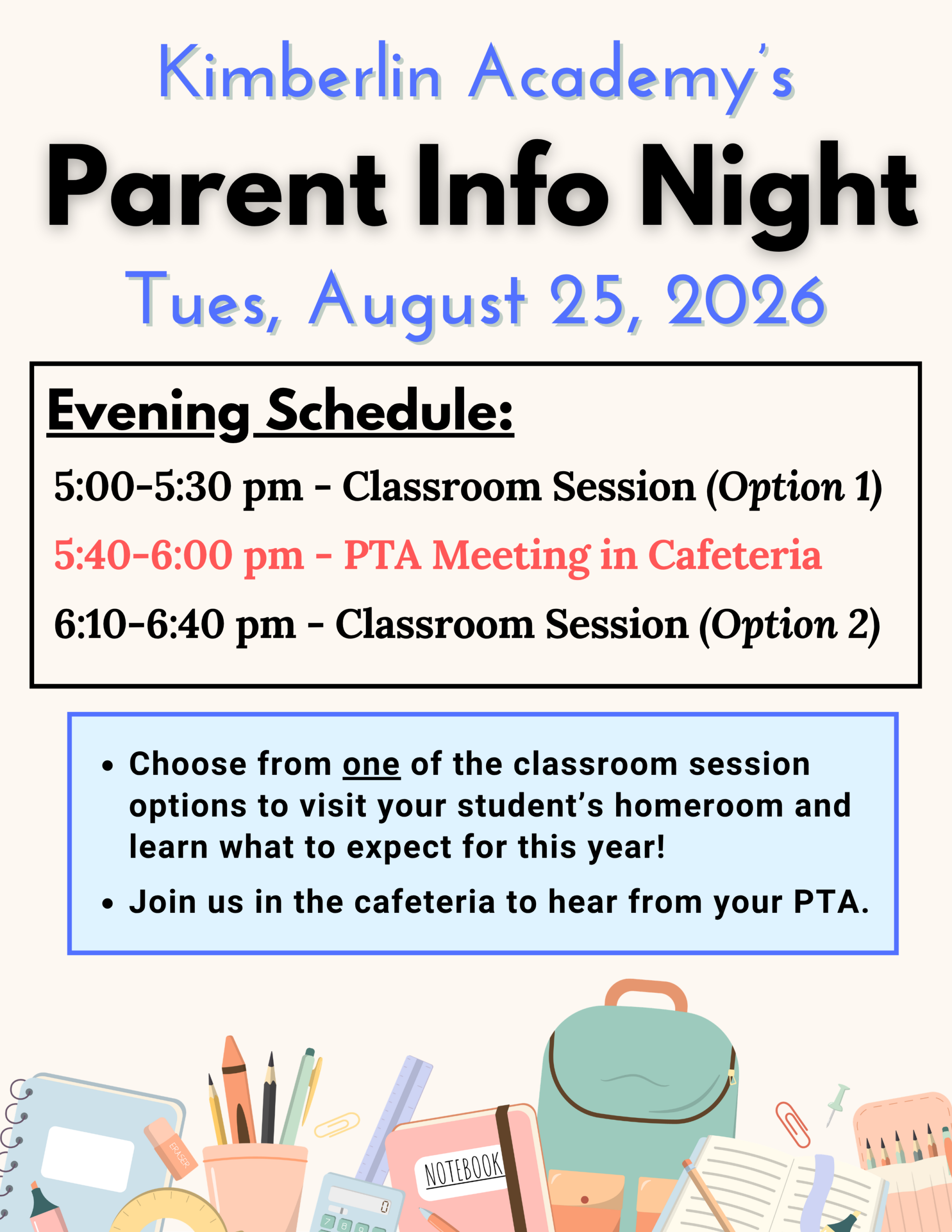 Parent Info Night and PTA Membership Meeting